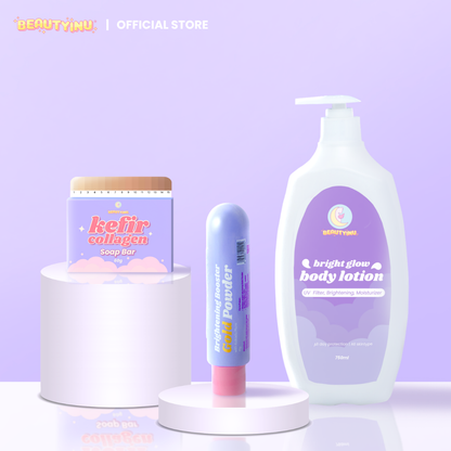 Beautyinu Glowing Set Paket Hemat isi 3 (Sabun Kefir Collagen - Bibit Pemutih - Lotion Jumbo)
