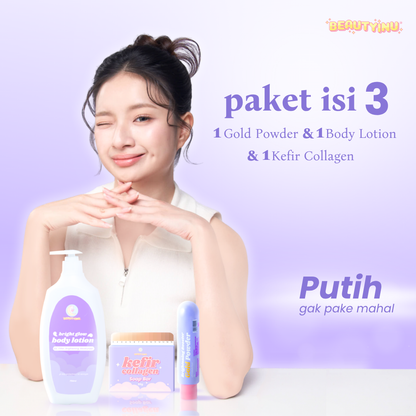 Beautyinu Glowing Set Paket Hemat isi 3 (Sabun Kefir Collagen - Bibit Pemutih - Lotion Jumbo)