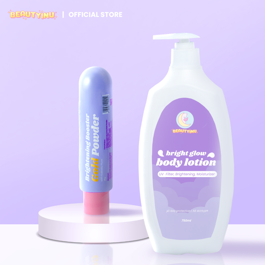 Beautyinu Bright Glow Body Lotion with UV Filter 750ml & Brightening Booster Gold Powder 25gr